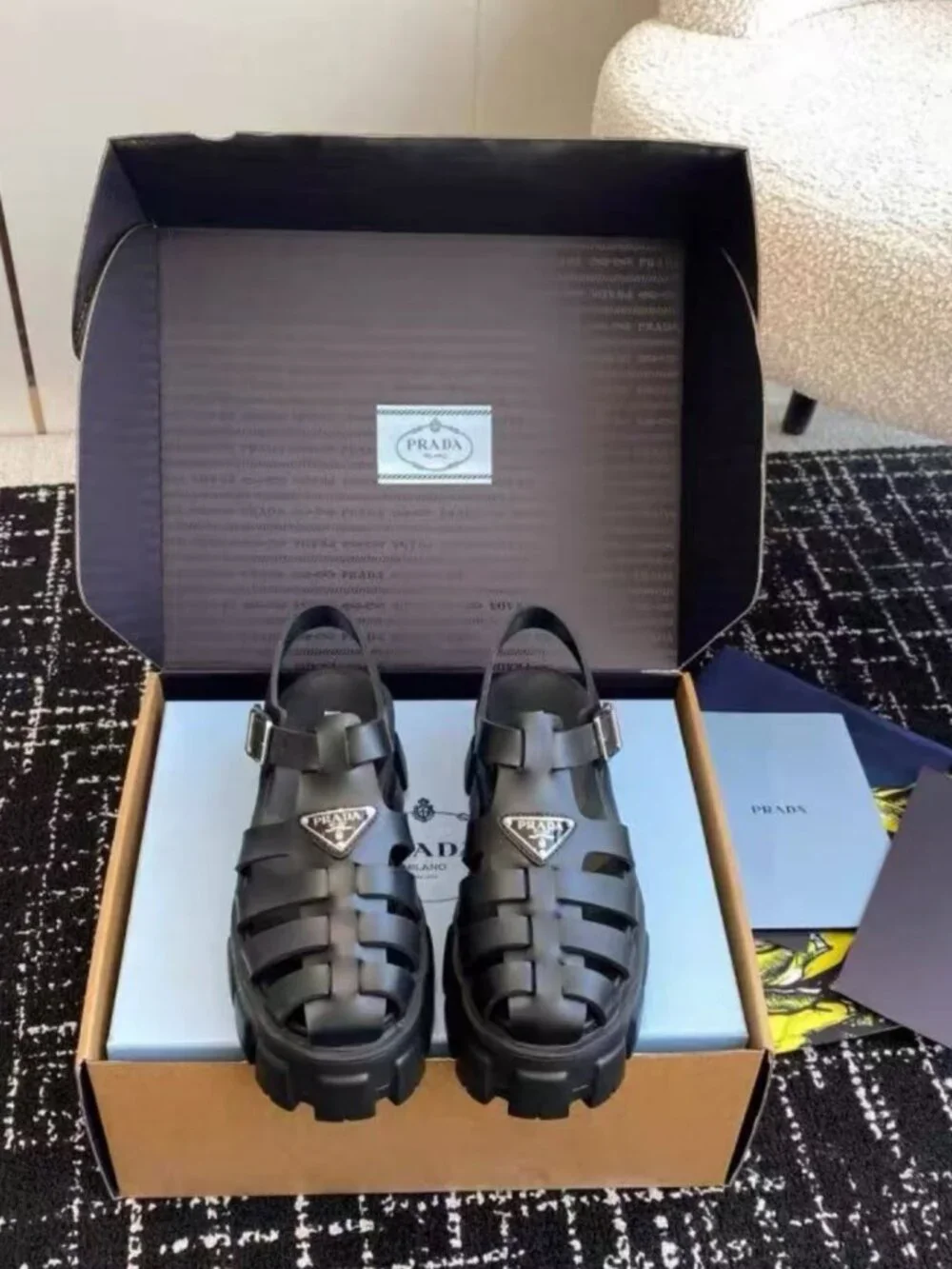 Prada Black Rubber Platform Fisherman Sandals